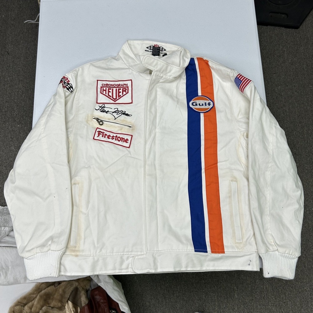 A2Z Racer Gear Racing Jacket Mens L White Gulf Heuer Steve McQueen Le Mans